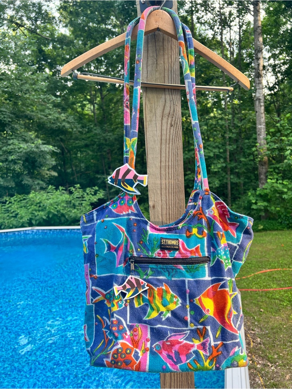 Colorful Fish Print Women’s Tote Bag - Blue Multi